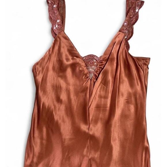 Vintage 100% Silk Top Orange Womens Nine West Sequin Lace Details Size 6 - Picture 2 of 6